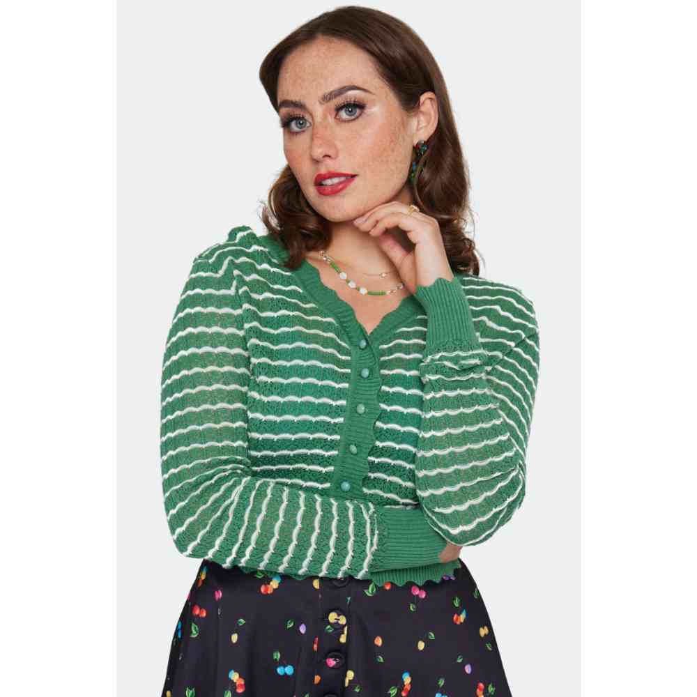 Voodoo Vixen - Scallop Patterned Cardigan - Groen